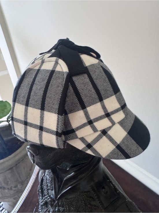 NWOT $1.230 GUCCI Black & Cream Plaid Newsboy Cap with Bow, sz M main image 4